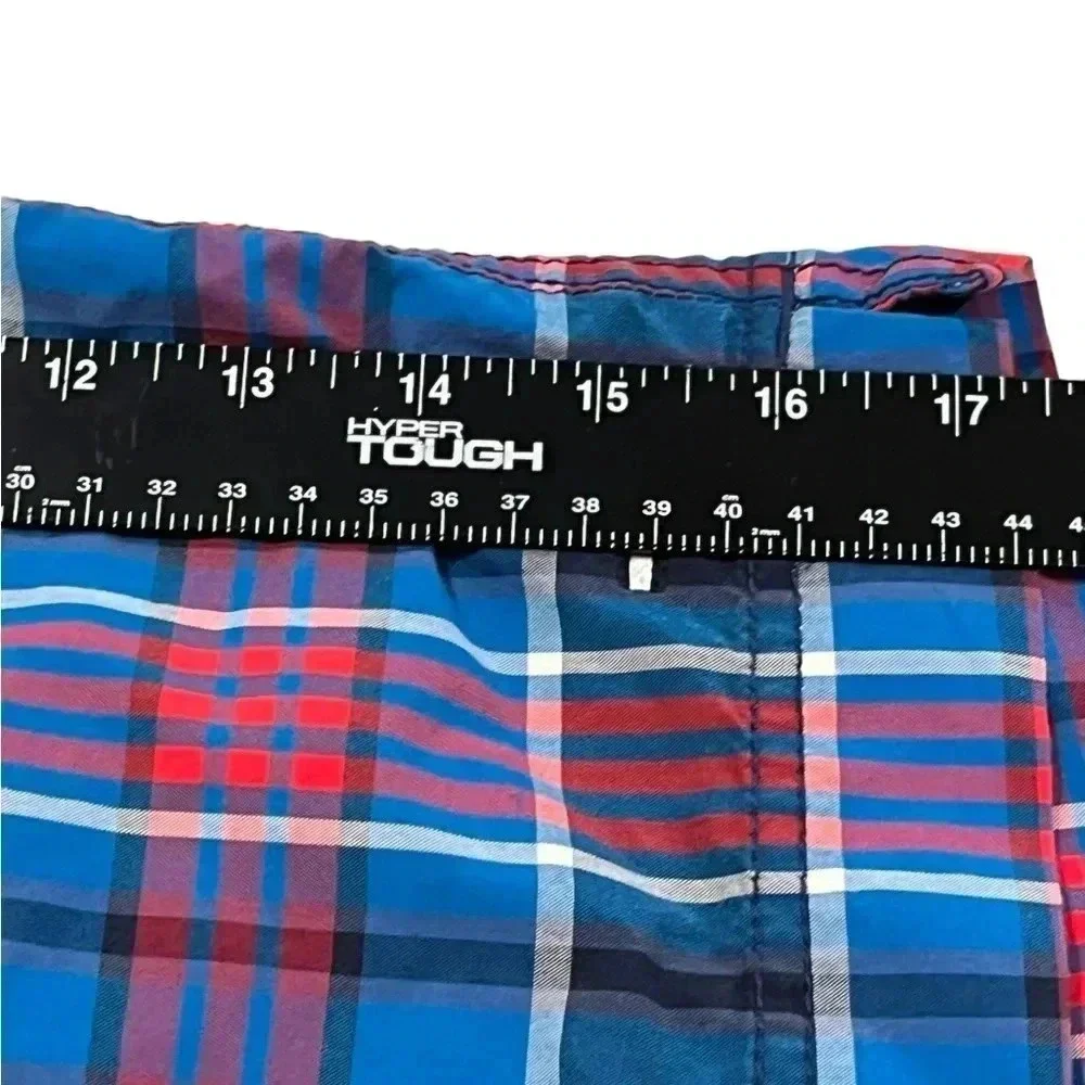 🍀 2/$22 Tommy Hilfiger 7” Mens Blue Red Plaid Swim Trunks size large